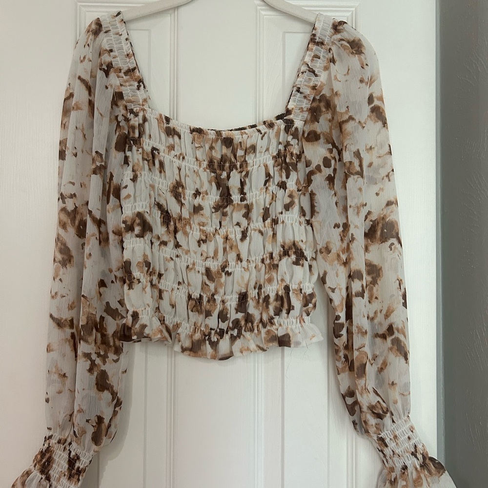 Express Brown and Cream Patterned Blouse